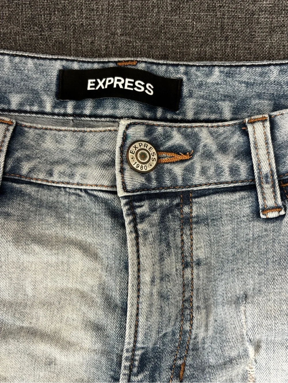 Express Light Blue Distressed Cuffed Denim Shorts